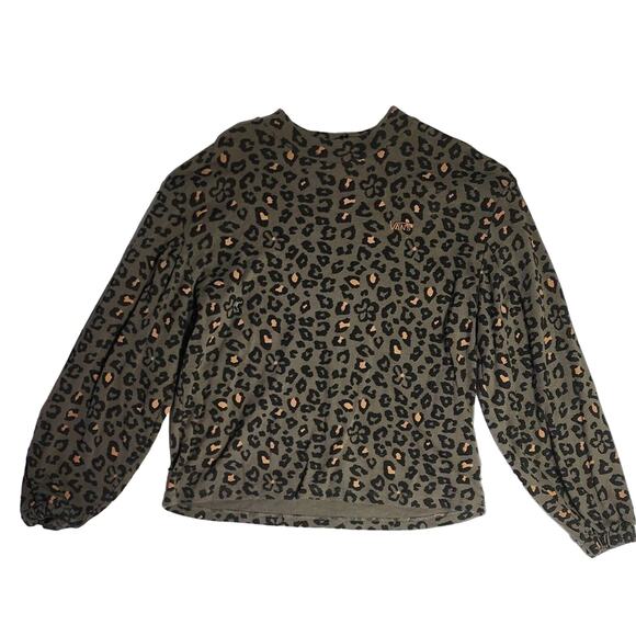 Vans Leopard Printed Boxy Mock Neck Long Sleeve T-Shirt Small - Picture 1 of 7